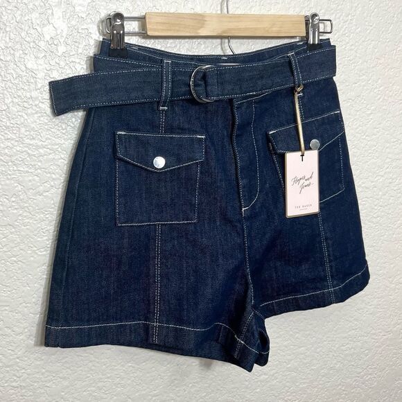 Ted Baker London Shortan Jean Shorts Ring Patch Pocket Denim Dark Wash Size 26 - Picture 5 of 14